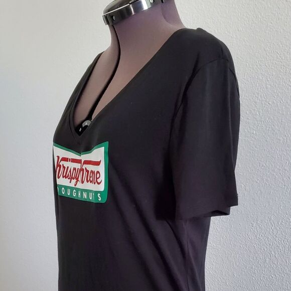 Krispy Kreme x A New Day Women's T-Shirt Large Black Graphic V-Neck Soft NEW - Picture 3 of 6